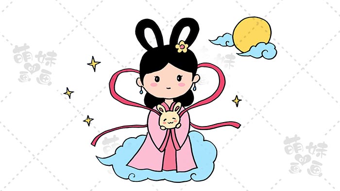 中秋节学画嫦娥和玉兔简笔画,简单又漂亮,家长可收藏备用