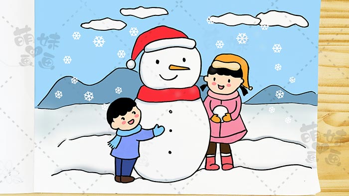 学画24节气冬天大雪儿童画,简单又好看,可以画在手抄报或手账上